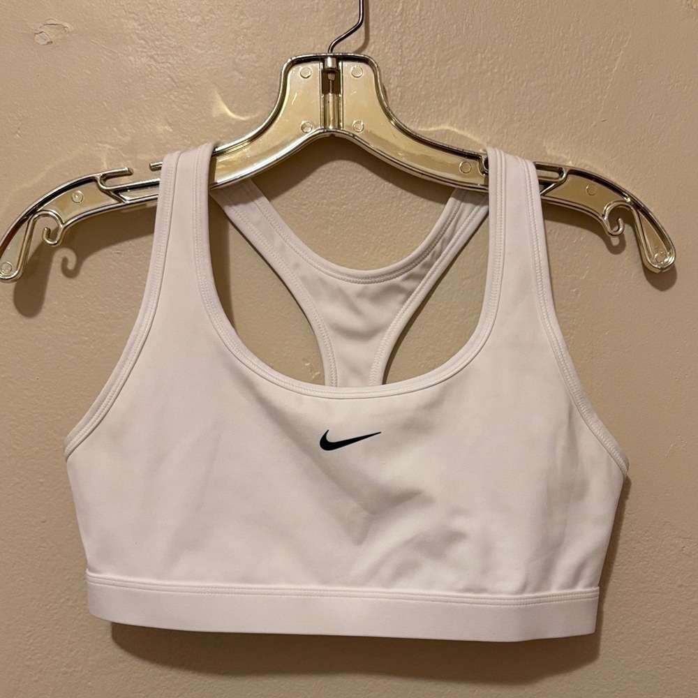 Nike Women's White Sports Bra with Black Logo